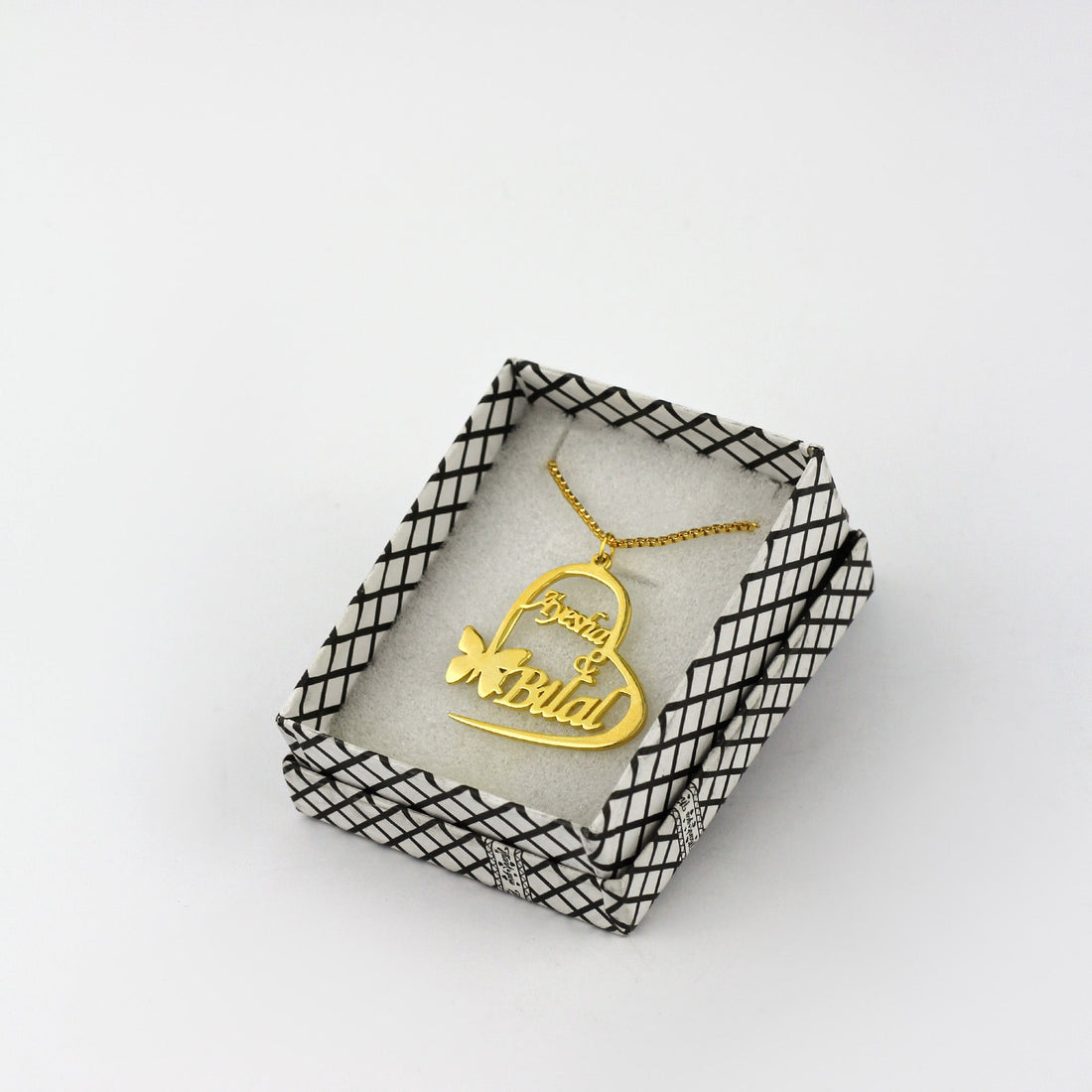 BUTTERFLY HEART COUPLE NAME NECKLACE - Creative Collection