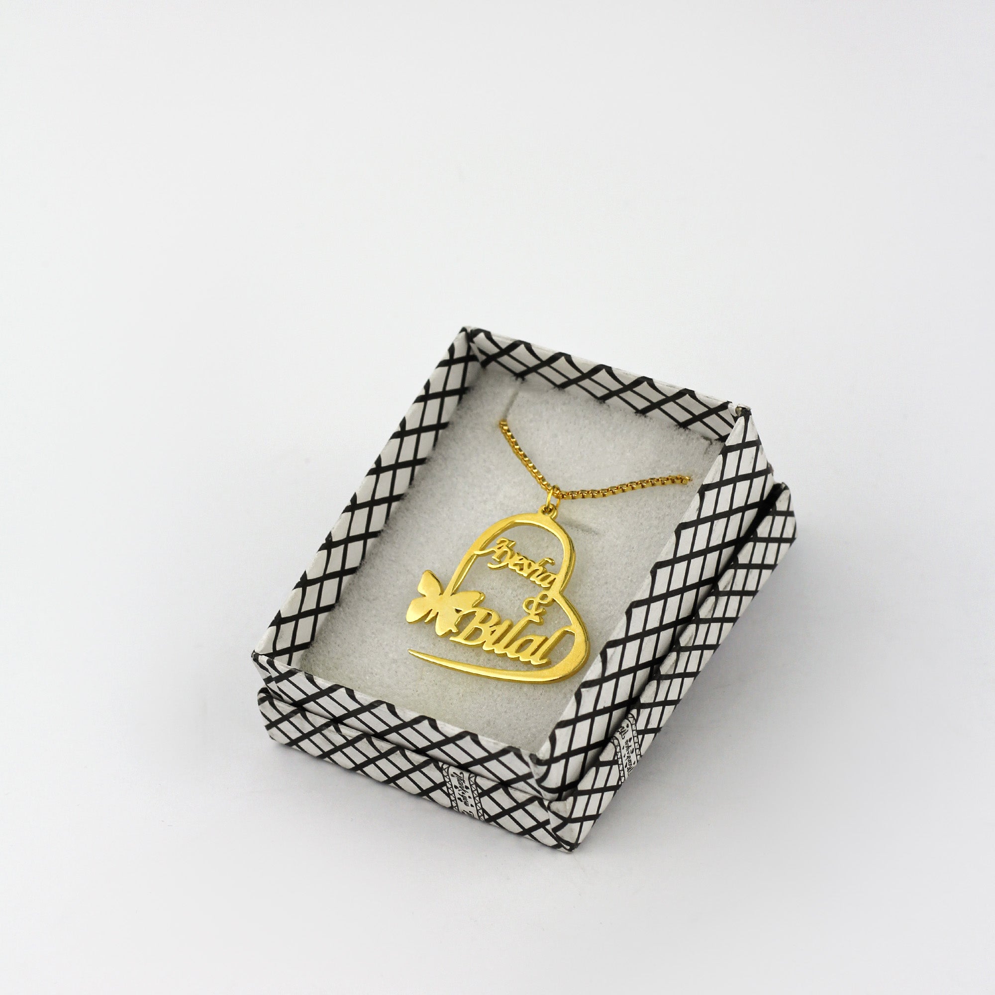BUTTERFLY HEART COUPLE NAME NECKLACE - Creative Collection