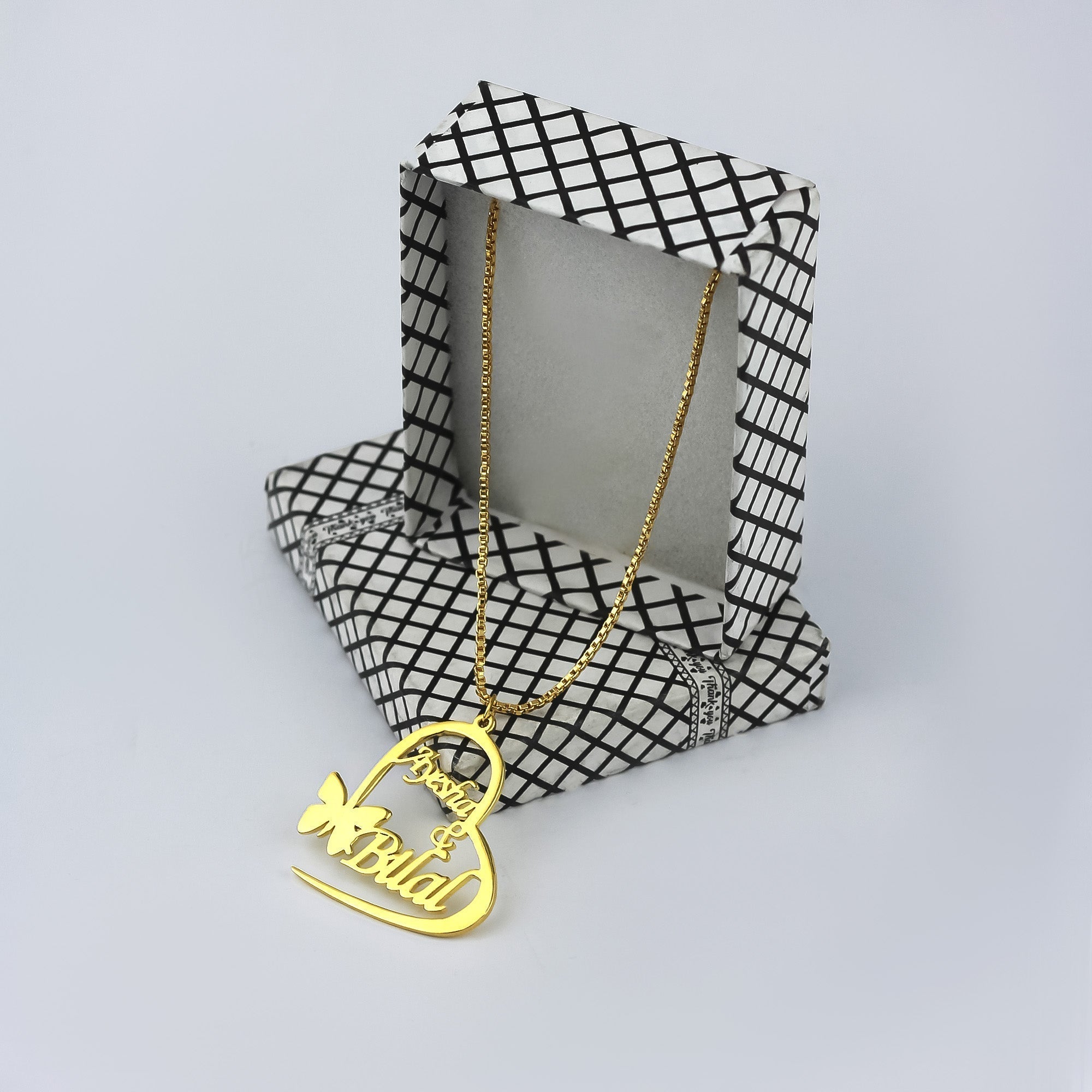 BUTTERFLY HEART COUPLE NAME NECKLACE - Creative Collection