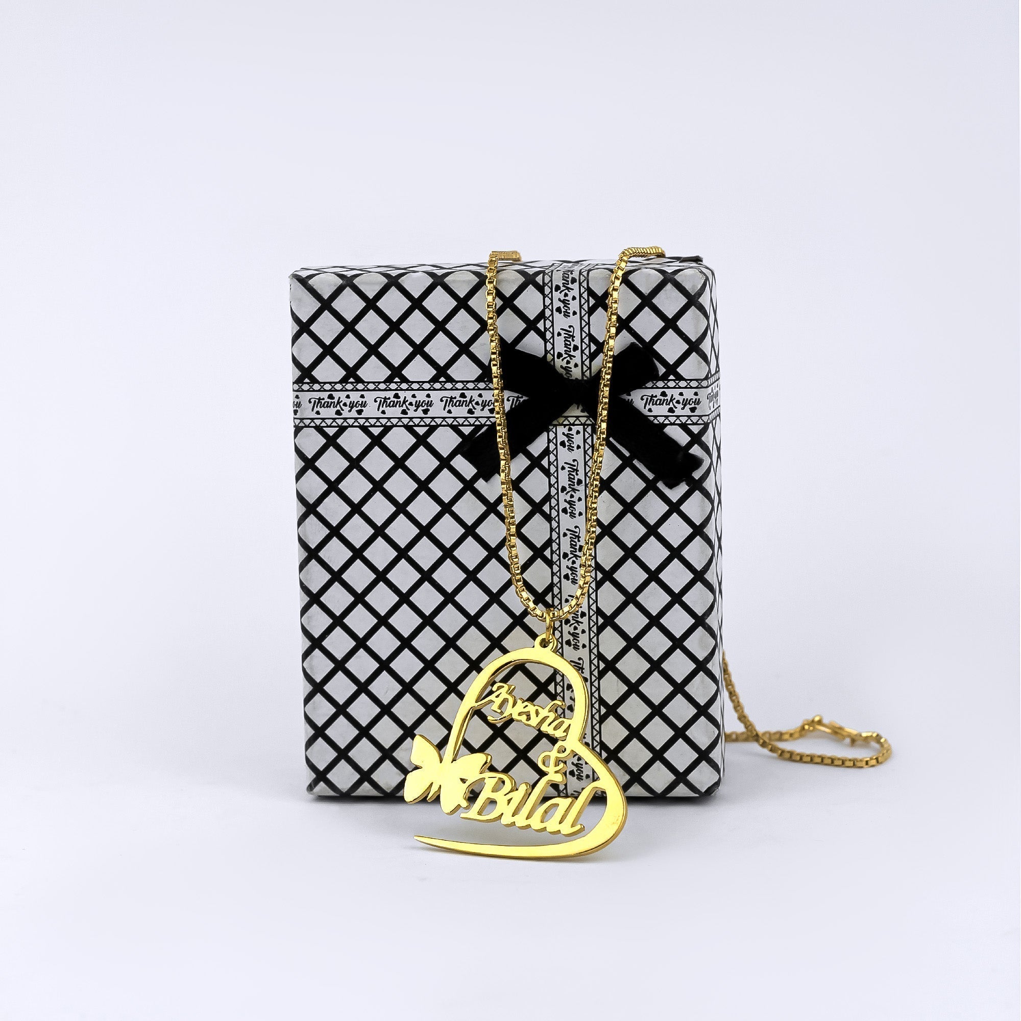 BUTTERFLY HEART COUPLE NAME NECKLACE - Creative Collection