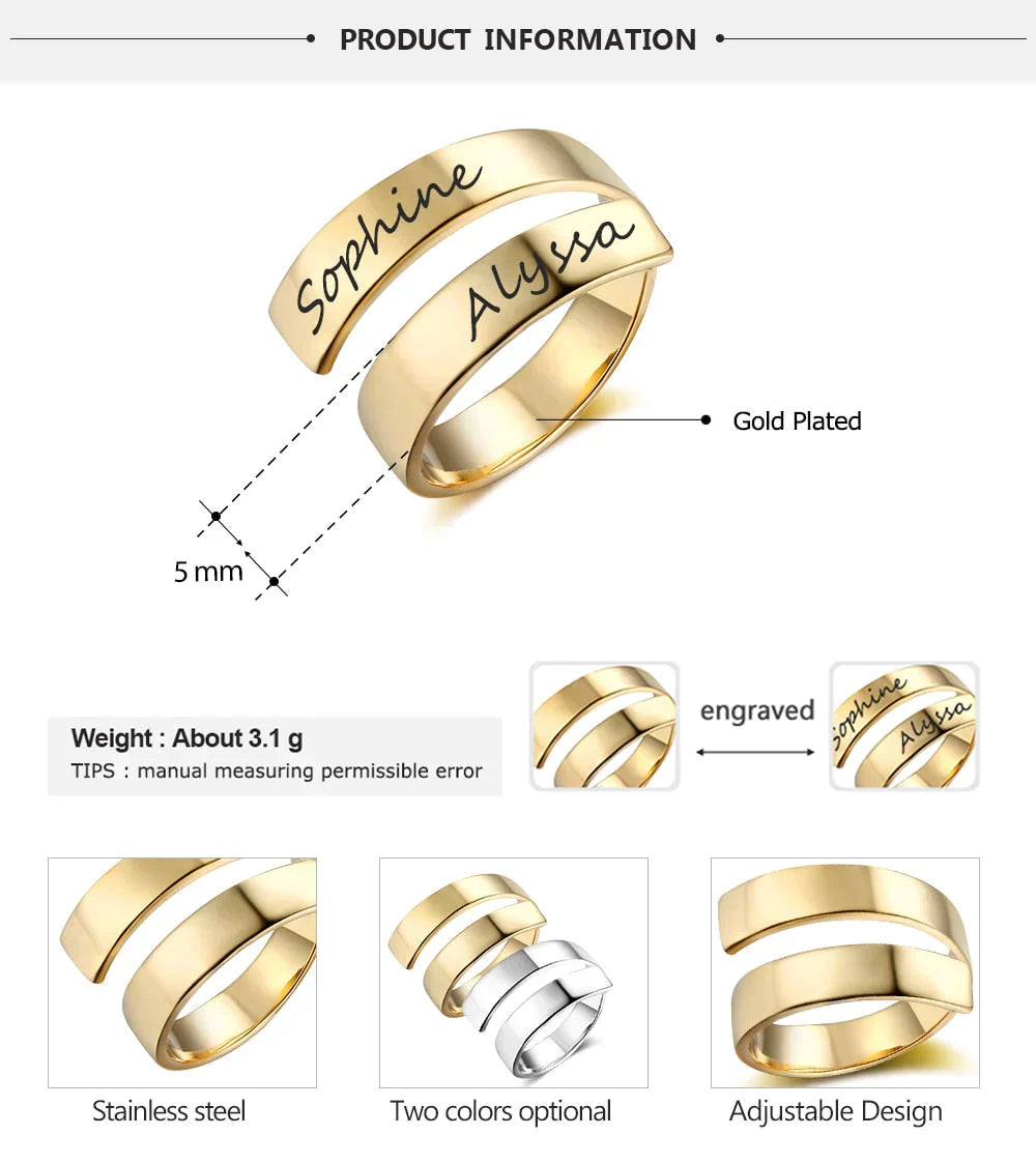 Personalized Engraved Dual Name Adjustable Ring - Creative Collection